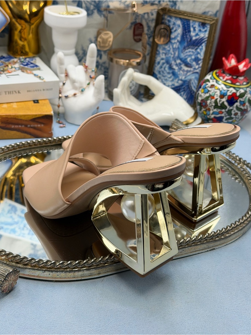 🆕 GIANNI BINI 🧿 NWOB Paityn Leather Architectural Pearl Wedge, Nude - Sz 7 - Picture 9 of 15